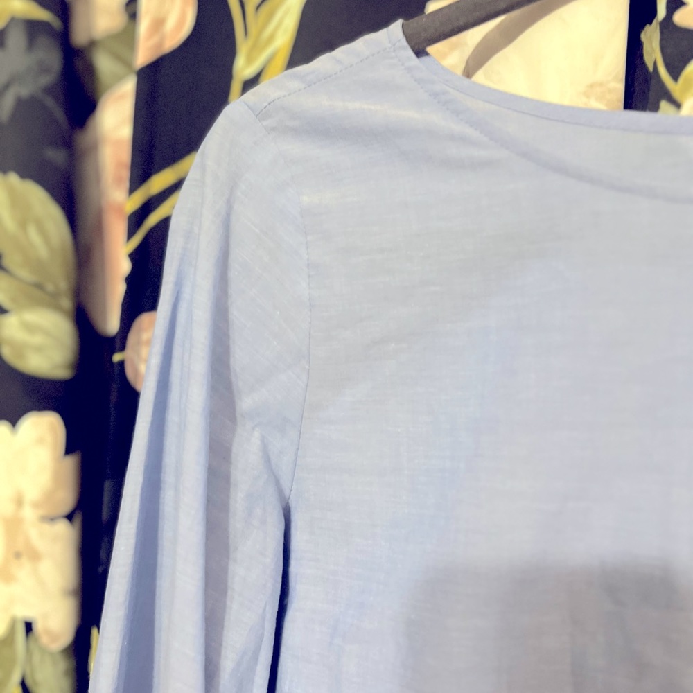 Anne Taylor Light Blue Blouse 3/4 Sleeves White Lace Cuffs  - S - Picture 6 of 7